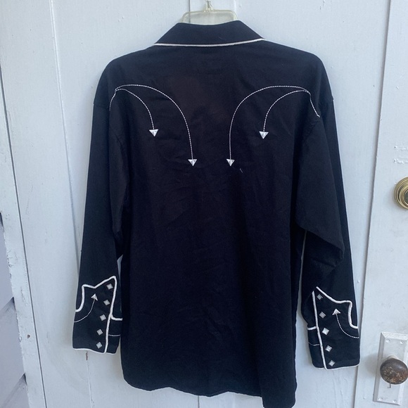 Men's Medium Panhandle Slim Retro Embroidered Western Snap Shirt Black White - Picture 7 of 9